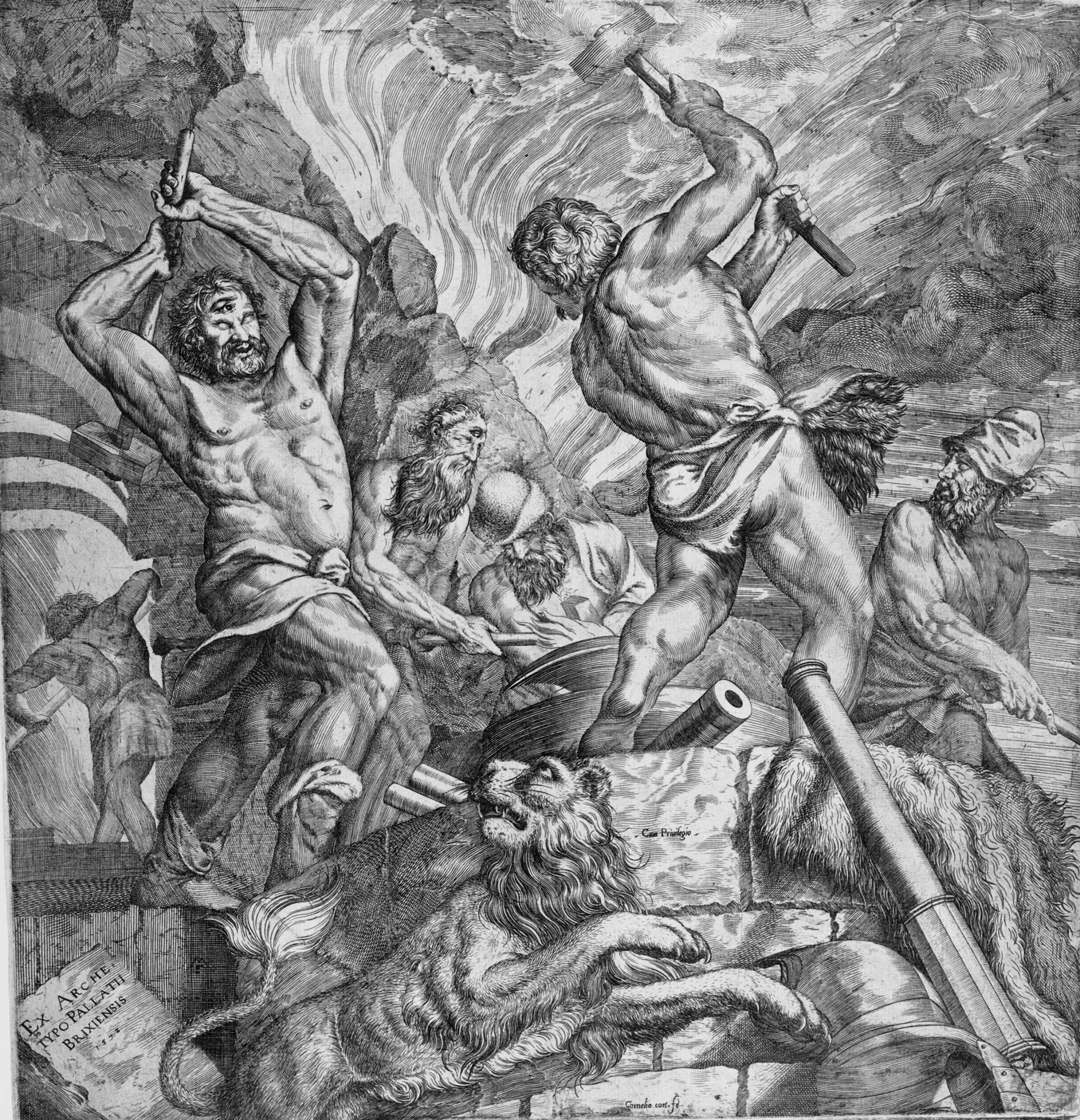 La forge des Cyclopes par Cornelis Cort (1572). La forge des Cyclopes par Cornelis Cort (1572).
