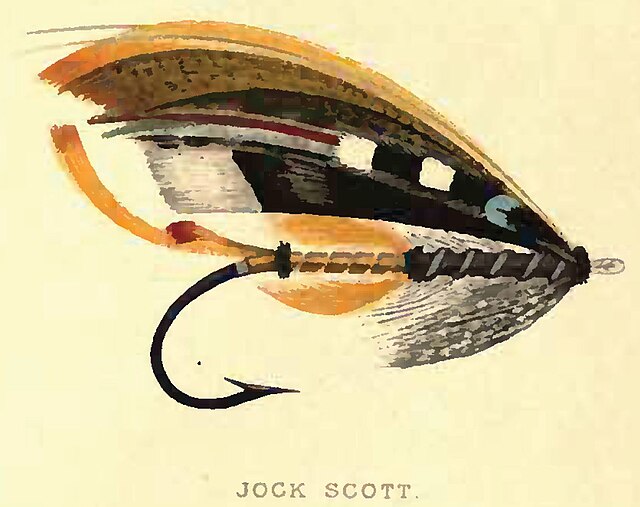 Une mouche à saumon Jock Scott, montée selon la recette originale de T.E. Pryce-Tannatt